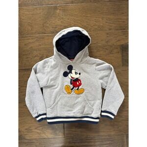 Disney Mickey Mouse Kids Hoodie Gray Chenille Embroidered Pullover Size M 130